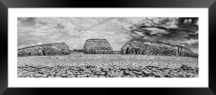 Rhoose Point Panorama Monochrome Framed Mounted Print by Steve Purnell