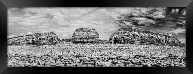 Rhoose Point Panorama Monochrome Framed Print by Steve Purnell