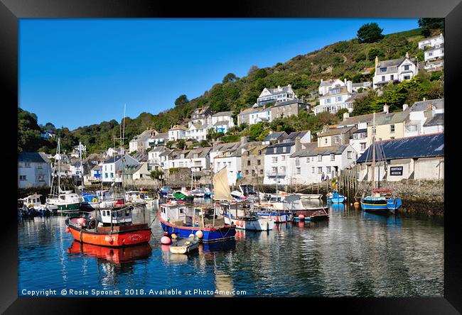 Colourful boats and houses at Polperro Harbour  Framed Print by Rosie Spooner