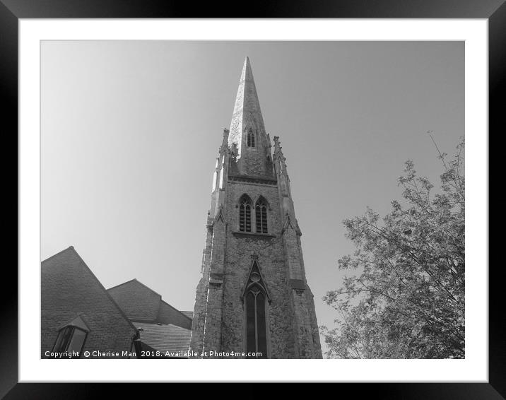 Black And White Lewisham Tall Church Spire Canvas Framed Mounted Print by Cherise Man