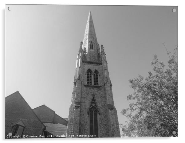 Black And White Lewisham Tall Church Spire Canvas Acrylic by Cherise Man