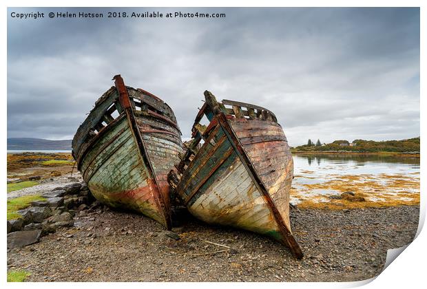 Wrecks at Salen on the Isle of Mull Print by Helen Hotson
