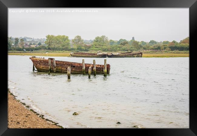 Wrecks on the banks of the River Medway, Kent Framed Print by Robin Lee
