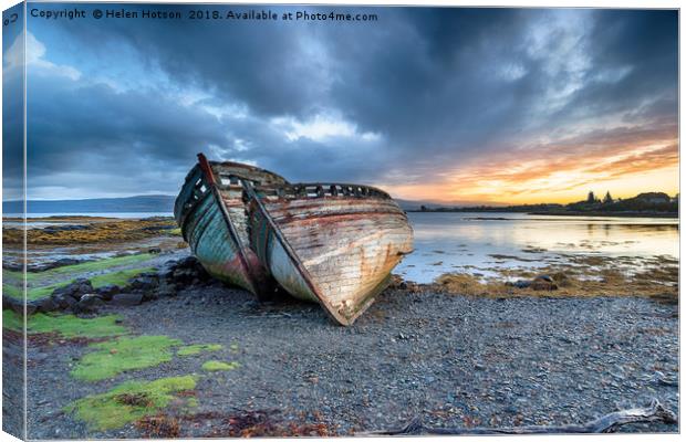 Stormy Sunrise at Salen on the Isle of Mull Canvas Print by Helen Hotson