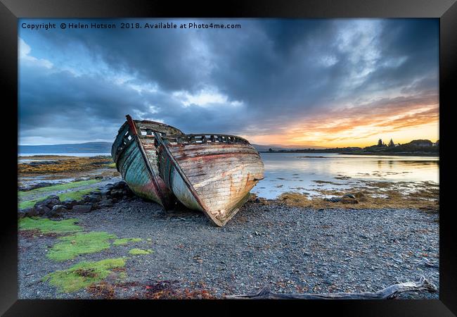 Stormy Sunrise at Salen on the Isle of Mull Framed Print by Helen Hotson