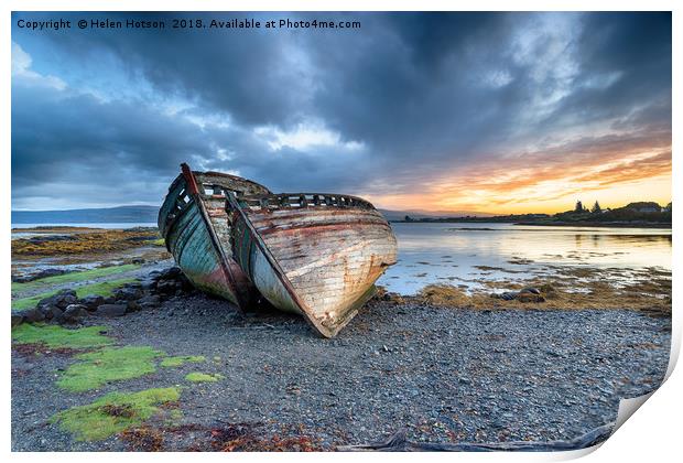 Stormy Sunrise at Salen on the Isle of Mull Print by Helen Hotson