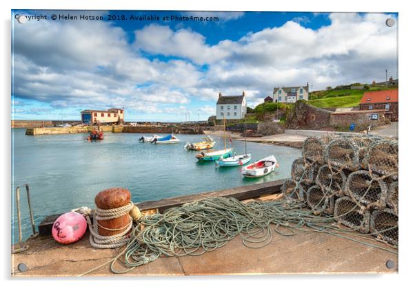 St Abbs Harbour in Scotland Acrylic by Helen Hotson