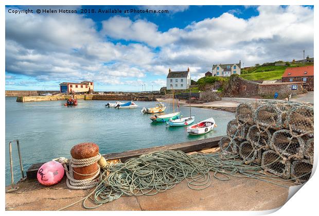 St Abbs Harbour in Scotland Print by Helen Hotson