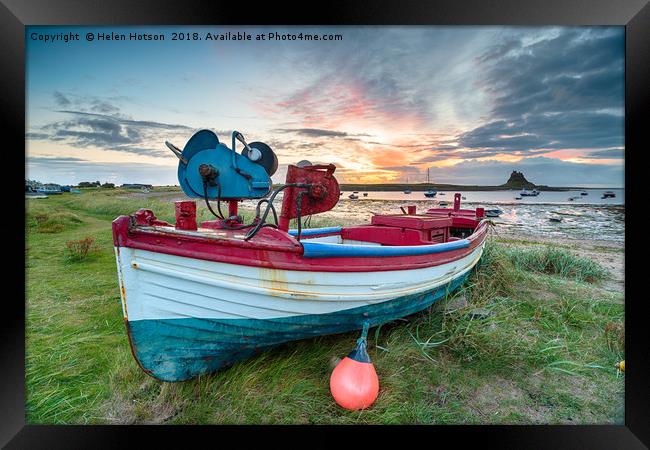 Fishing Boats at Lindisfarne Harbour Framed Print by Helen Hotson