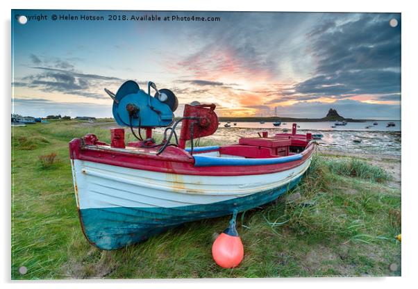Fishing Boats at Lindisfarne Harbour Acrylic by Helen Hotson