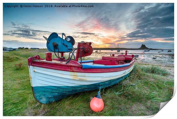 Fishing Boats at Lindisfarne Harbour Print by Helen Hotson