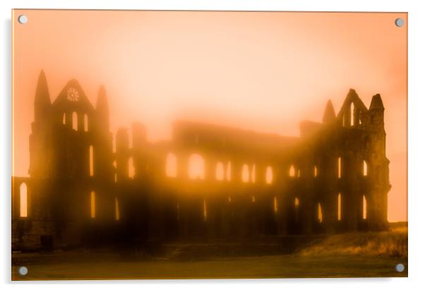 Foggy Whitby Abbey Acrylic by Mike Lanning