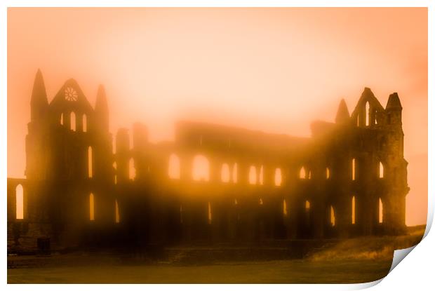 Foggy Whitby Abbey Print by Mike Lanning