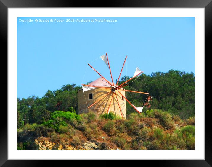Windmill on Ereikoussa Island. Framed Mounted Print by George de Putron