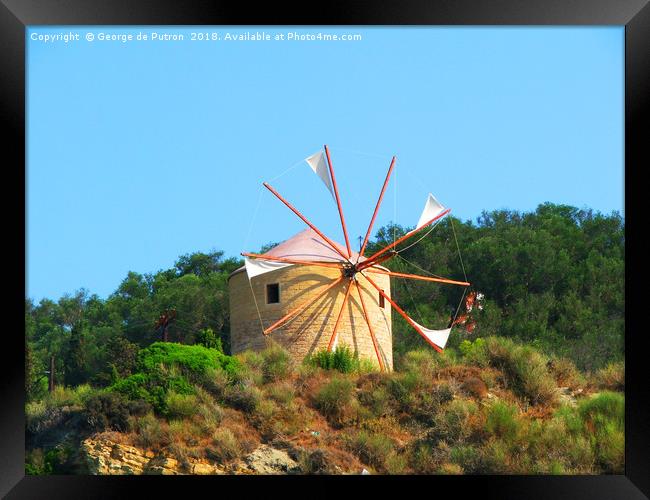 Windmill on Ereikoussa Island. Framed Print by George de Putron