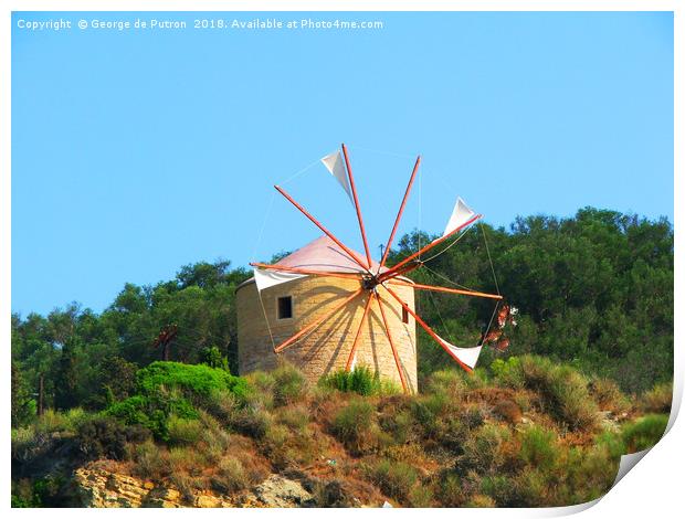 Windmill on Ereikoussa Island. Print by George de Putron