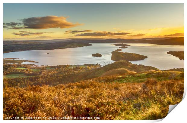 Sunset over Loch Lomond Print by Douglas Milne