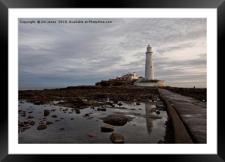St Mary's Lighthouse reflections Framed Mounted Print by Jim Jones