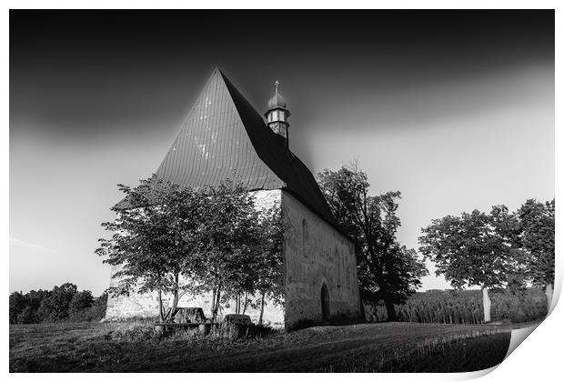 Old church in the summer field.  Print by Sergey Fedoskin