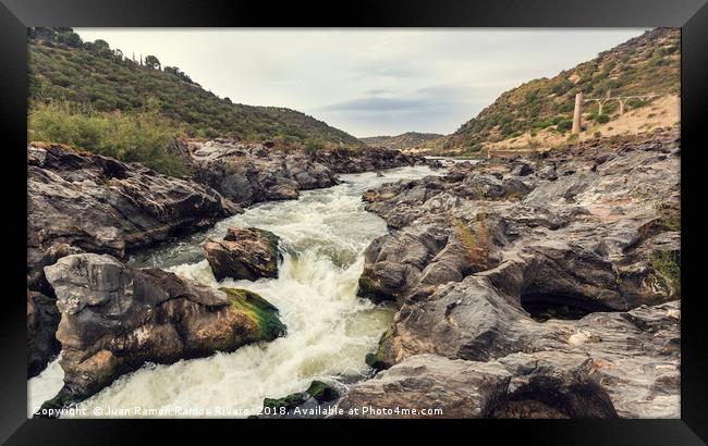 Rapids of the river with rock covered with moss Framed Print by Juan Ramón Ramos Rivero