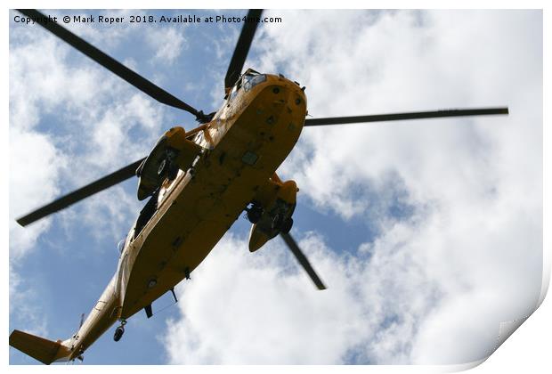 Sea King Search and Rescue Helicopter From Below Print by Mark Roper