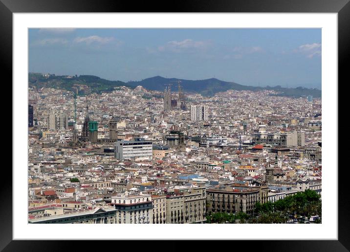 Barcelona skyline cityscape in Catalonia Spain Framed Mounted Print by Andy Evans Photos