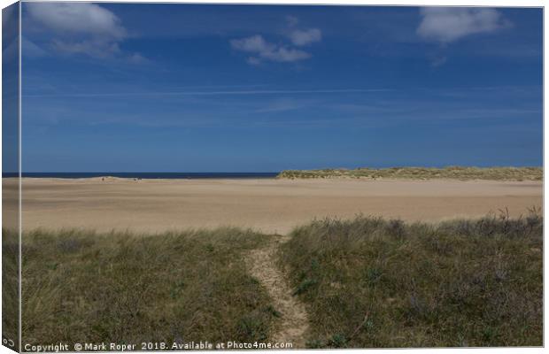 Sand dunes and the beach at Wells-next-the-Sea Canvas Print by Mark Roper