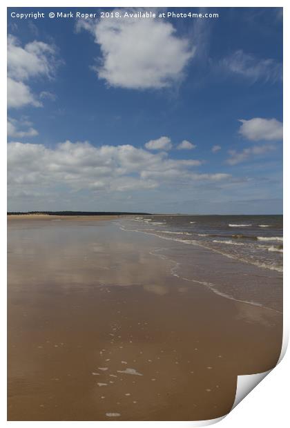 Clouds reflecting on the wet sand at Wells-next-th Print by Mark Roper