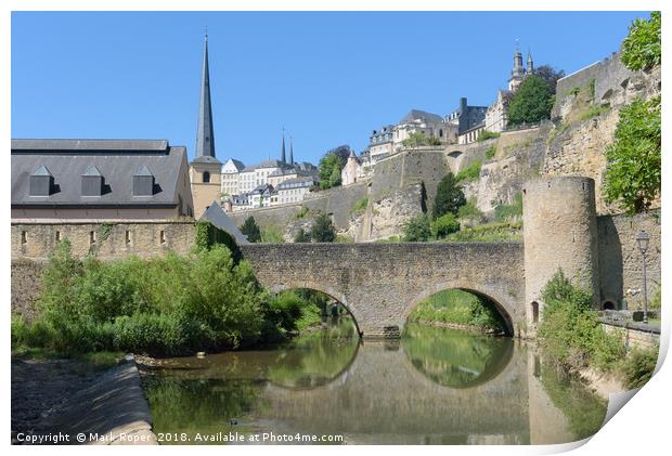 Luxembourg old town viewed from the Grund quarter Print by Mark Roper