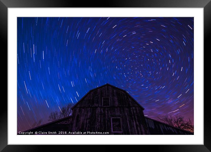 Brilliant star trails over old Ontario Barn Framed Mounted Print by Claire Smith