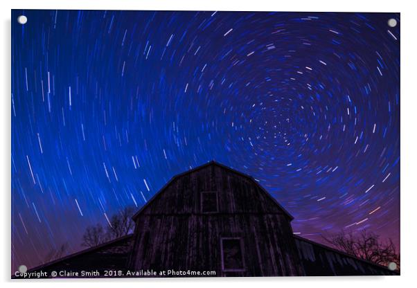 Brilliant star trails over old Ontario Barn Acrylic by Claire Smith
