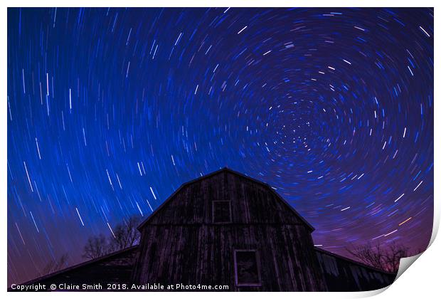 Brilliant star trails over old Ontario Barn Print by Claire Smith