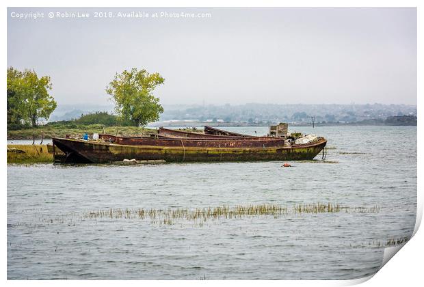 Boat Wrecks on the River Medway Print by Robin Lee