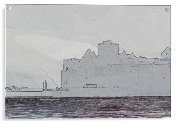 Peel Castle, Isle of Man with Find Edges Filter Acrylic by Paul Smith