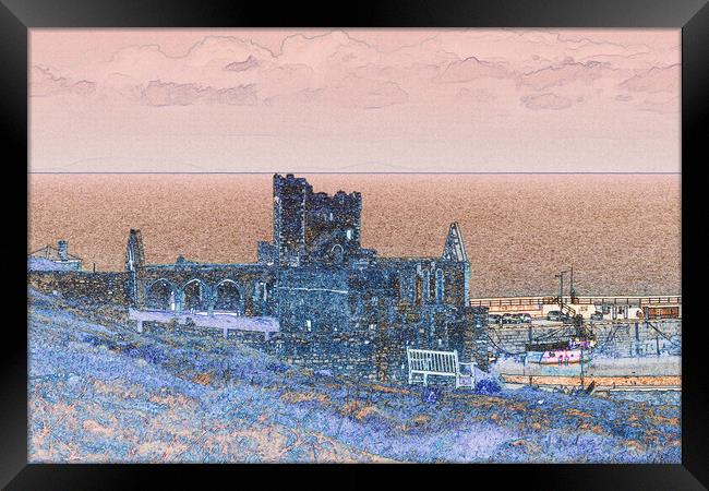 Peel Castle, Isle of Man with a Find Edge Filter Framed Print by Paul Smith