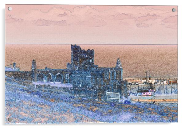 Peel Castle, Isle of Man with a Find Edge Filter Acrylic by Paul Smith