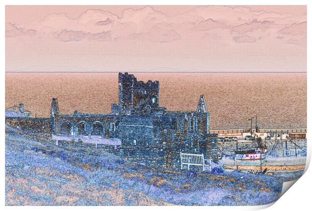 Peel Castle, Isle of Man with a Find Edge Filter Print by Paul Smith