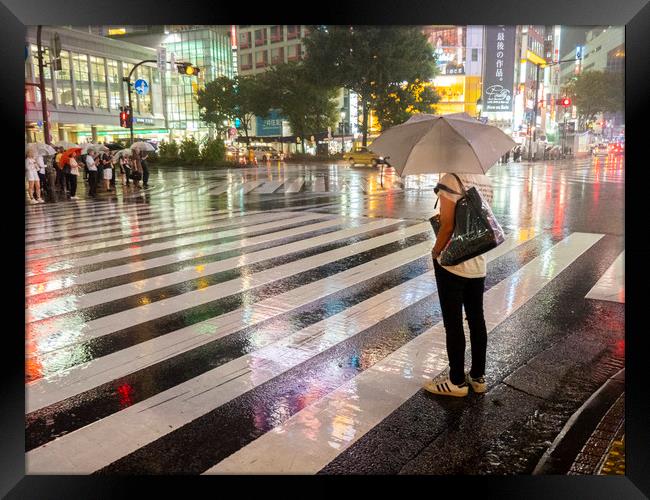 Rain In Shibuya Framed Print by Clive Eariss