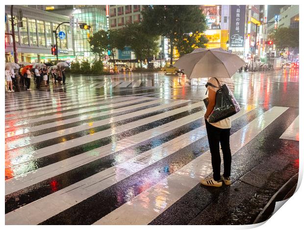 Rain In Shibuya Print by Clive Eariss