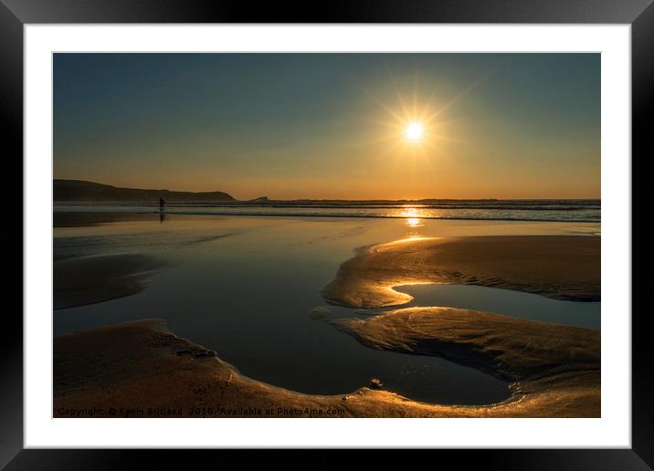 fistral beach sunset cornwall Framed Mounted Print by Kevin Britland