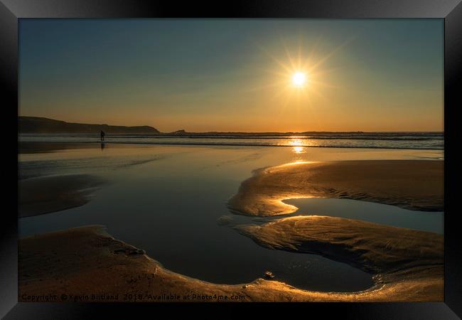 fistral beach sunset cornwall Framed Print by Kevin Britland