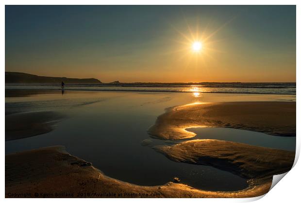 fistral beach sunset cornwall Print by Kevin Britland