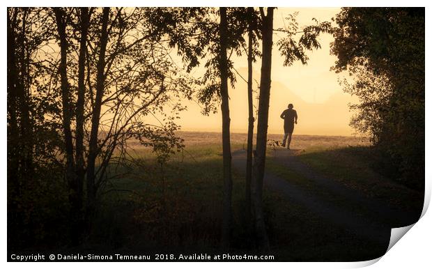 Man jogger at sunrise Print by Daniela Simona Temneanu