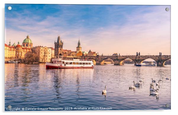 Prague cityscape with Vltava and Charles Bridge Acrylic by Daniela Simona Temneanu