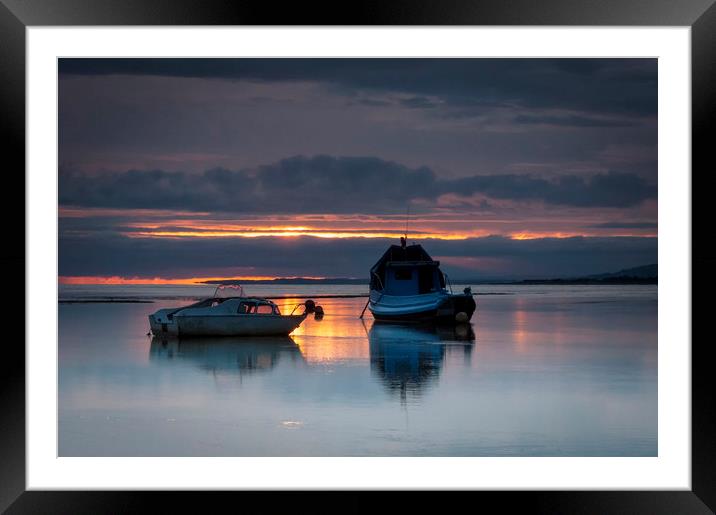 Fishing boats in Penclawdd Framed Mounted Print by Leighton Collins