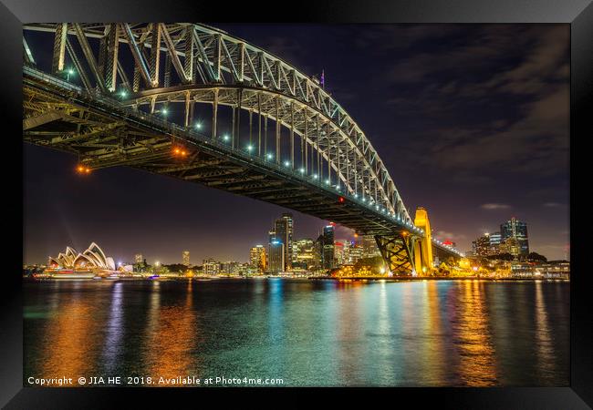 Sydney city at night Framed Print by JIA HE