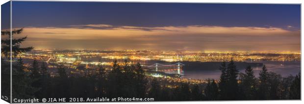 Vancouver city skyline at night Canvas Print by JIA HE