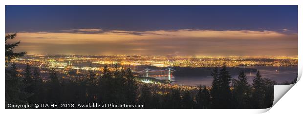 Vancouver city skyline at night Print by JIA HE