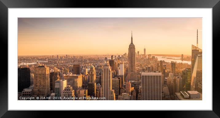 New York City skyline panorama at sunset Framed Mounted Print by JIA HE