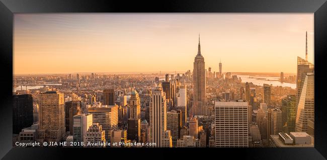 New York City skyline panorama at sunset Framed Print by JIA HE